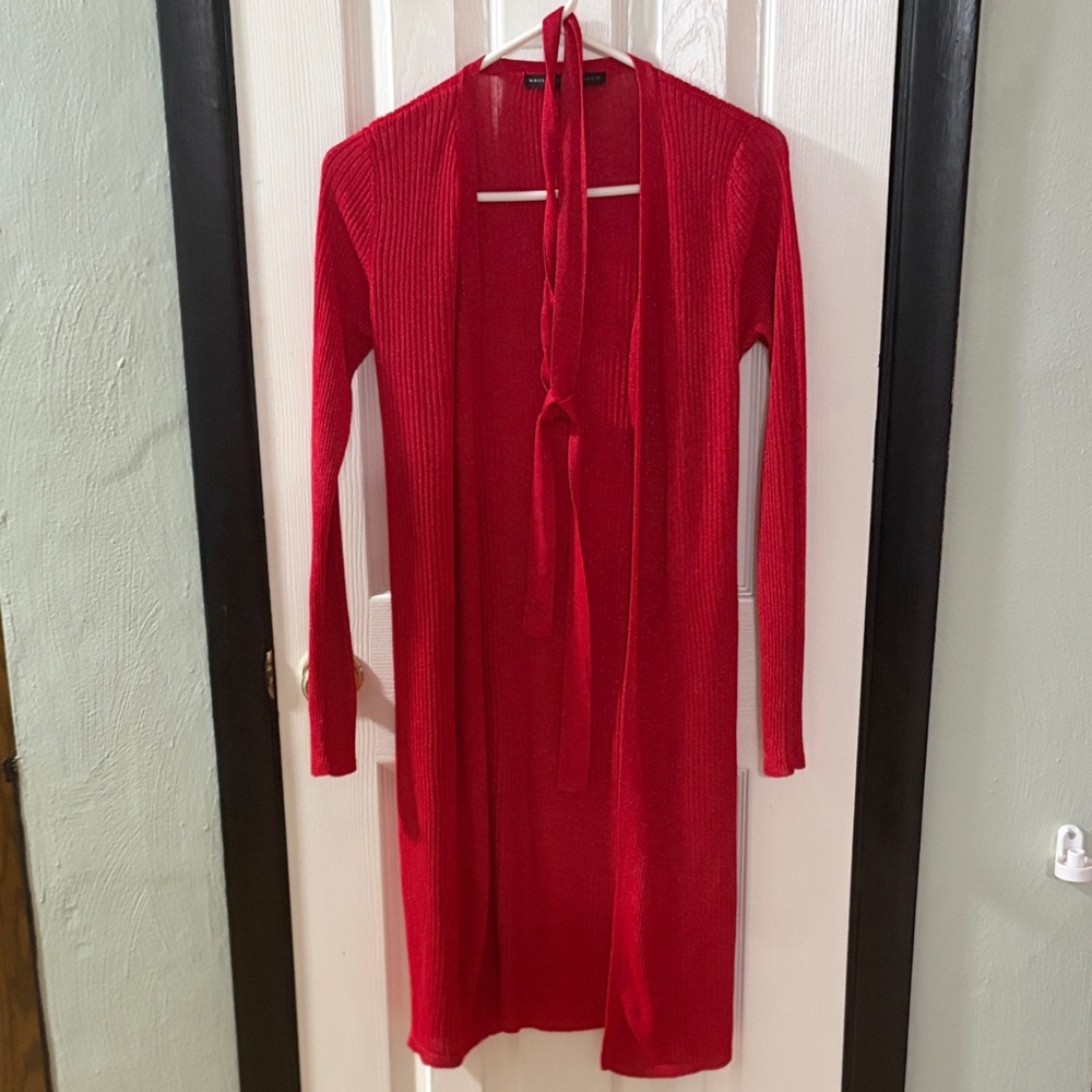White House Black Market Red Knit Cardigan